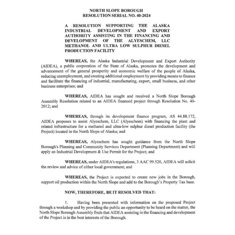 North Slope Borough resolution | Energy project approval Alaska